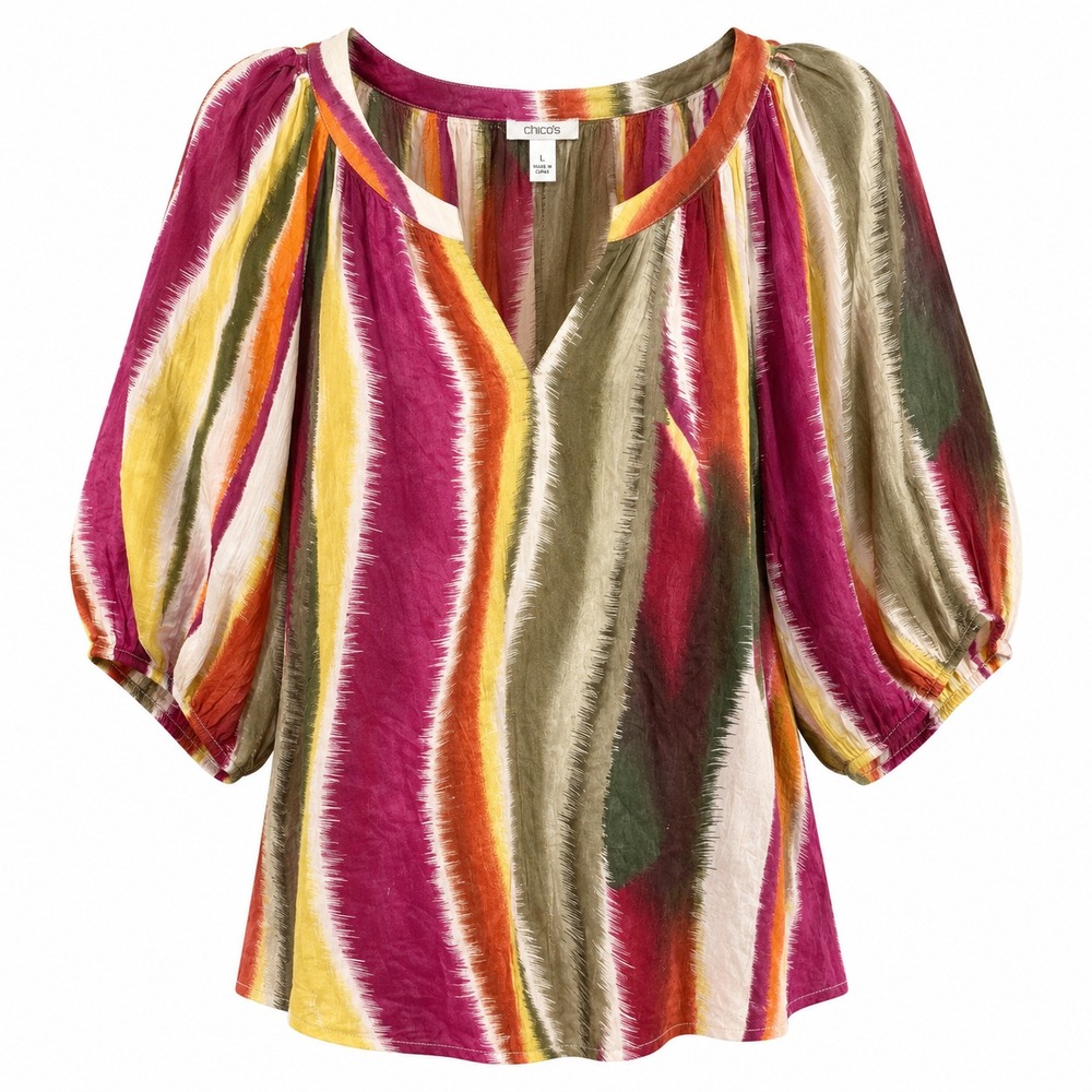 Cache Silk Linen Artsy Eclectic Top Womens Size Large Y2K Dopamine Dressing Chic